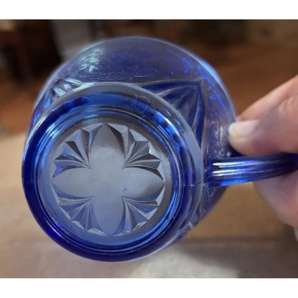 Cobalt Blue Modern Tone Coffee Tea Cup Set by Hazel Atlas Lace Design
